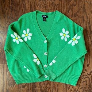 Green flower knit cardigan